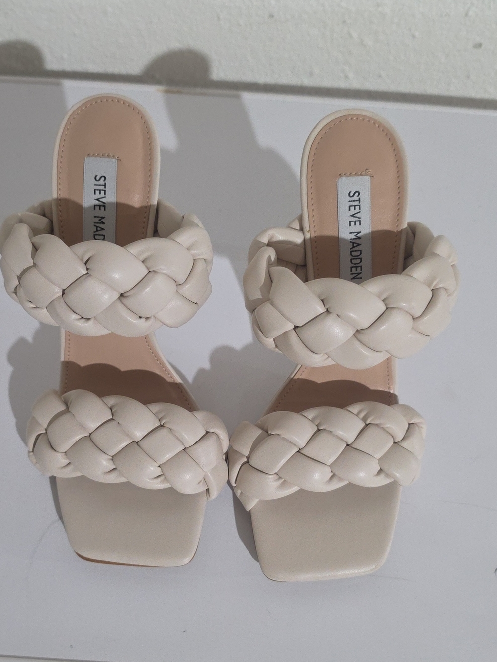 Steve Madden Kenley Ivory Braided Double-Strap Heeled Sandals Sz.8